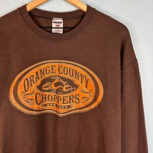 VTG Y2K Jerzees Orange County Choppers Sweatshirt Men's Large Brown Crewneck